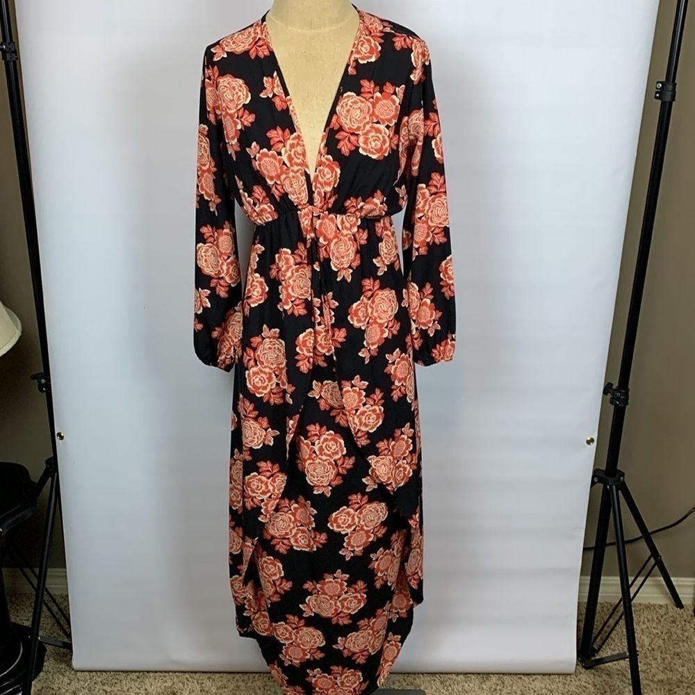 Fraiche by J black and orange floral maxi dress, Small